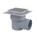 Сливной трап 150х150/110, подводка - боковая, решетка - нержавеющая сталь, воротник- 2-х уровневая