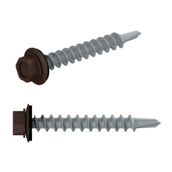 Саморез кровельный 4.8х29 мм цинк, шайба с прокл., PT1, RAL 8017 (200 шт в карт. уп.) STARFIX